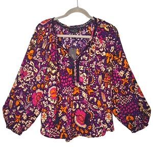 NEW Rachel Zoe Purple Floral Patterned Blouse Size Medium